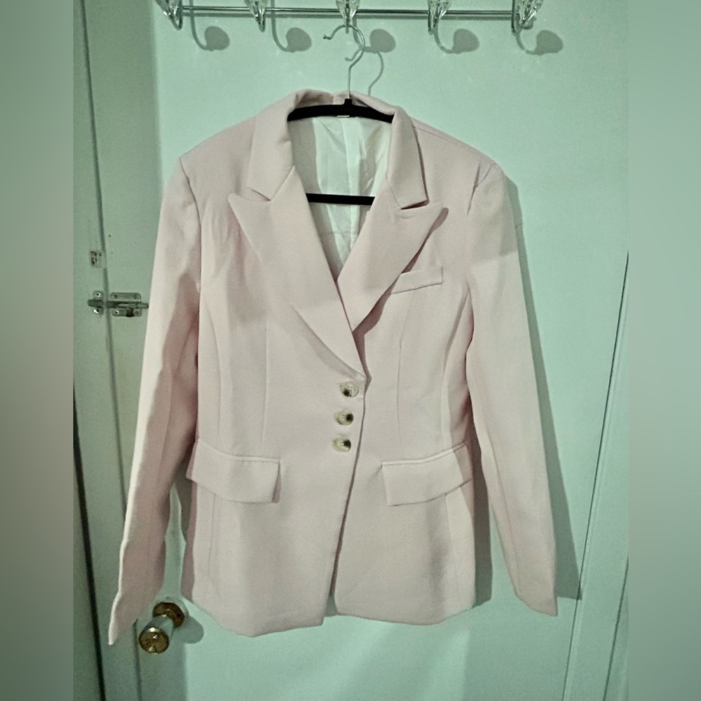 SHEIN Pink Blazer Tailored Suit Jacket